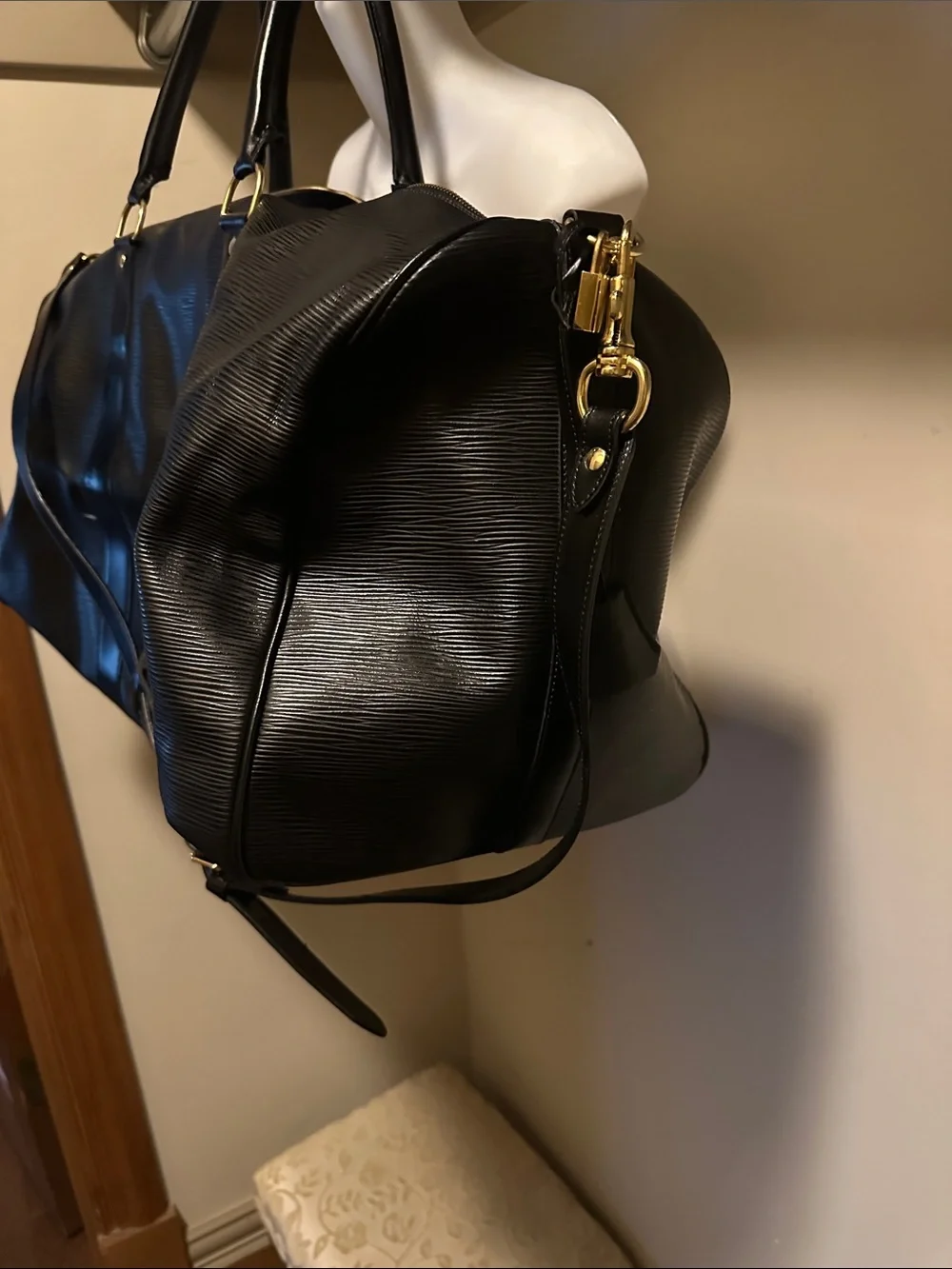 Black leather Travel Weekender Bag large